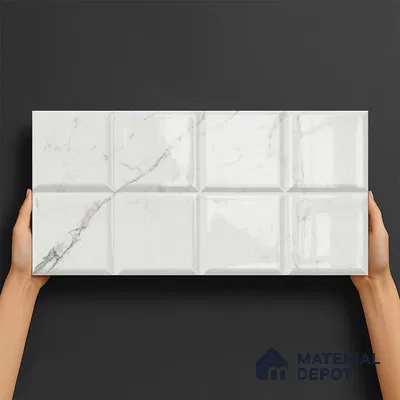 Faux Subway Wall Tile TL 06459 B Carara Milky HL 2 ft x 1 ft Ceramic Glossy Finish - 8 mm | Suitable For Kitchen, Bathroom, Dining Area