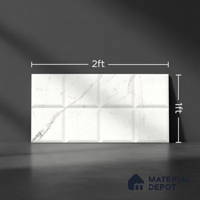 Faux Subway Wall Tile TL 06459 B Carara Milky HL 2 ft x 1 ft Ceramic Glossy Finish - 8 mm | Suitable For Kitchen, Bathroom, Dining Area