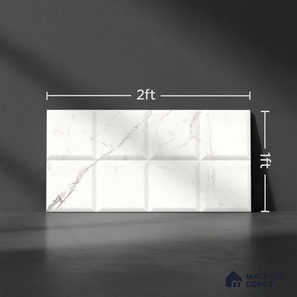 Faux Subway Wall Tile TL 06459 B Carara Milky HL 2 ft x 1 ft Ceramic Glossy Finish - 8 mm | Suitable For Kitchen, Bathroom, Dining Area