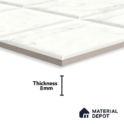 Faux Subway Wall Tile TL 06459 B Carara Milky HL 2 ft x 1 ft Ceramic Glossy Finish - 8 mm | Suitable For Kitchen, Bathroom, Dining Area
