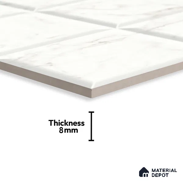 Faux Subway Wall Tile TL 06459 B Carara Milky HL 2 ft x 1 ft Ceramic Glossy Finish - 8 mm | Suitable For Kitchen, Bathroom, Dining Area