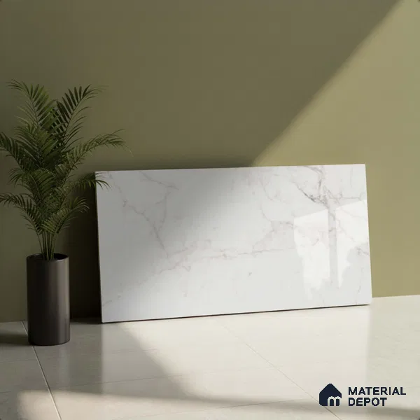 Marble Wall Tile TL 06459 Carara Milky 2 ft x 1 ft Ceramic Glossy Finish - 8 mm | Suitable for Living Room, Kitchen & Bathroom (Sample)