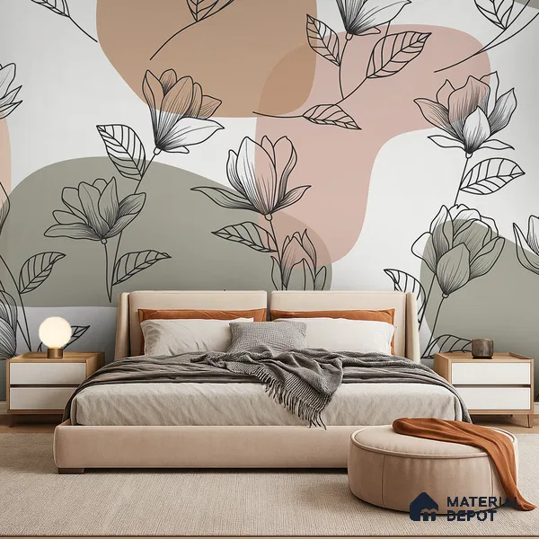 Abstract Petal Play Rich Maroon Botanic Print | WP 04141 B Non Woven Matte Finish Florals Style Premium Customized size Wallpaper | 150 GSM WP01MTF Paper | (MOQ = 30 Sq. Ft.)