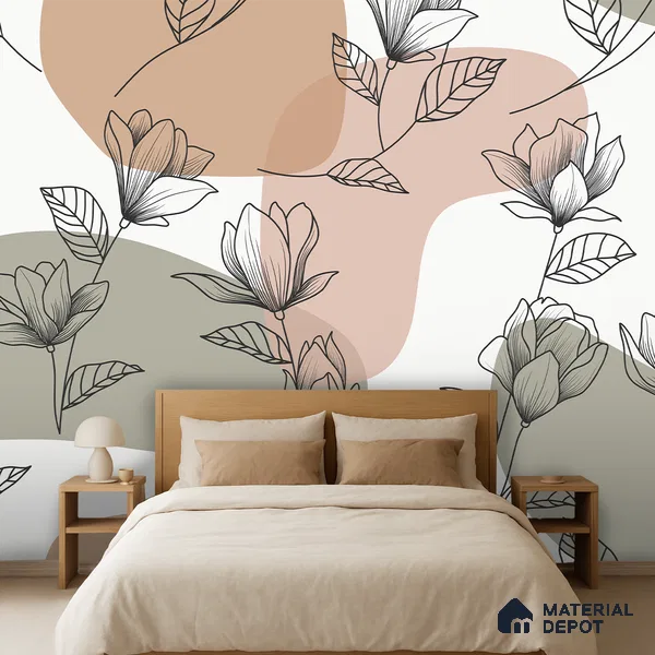 Abstract Petal Play Rich Maroon Botanic Print | WP 04141 B Non Woven Matte Finish Florals Style Premium Customized size Wallpaper | 150 GSM WP01MTF Paper | (MOQ = 30 Sq. Ft.)