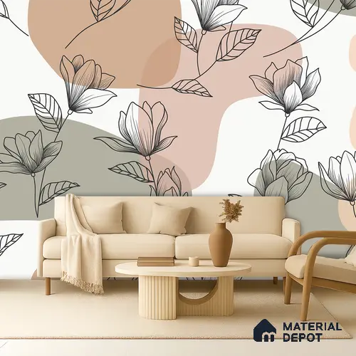 Abstract Petal Play Rich Maroon Botanic Print | WP 04141 Canvas Texture Finish Florals Style luxurious Customized size Wallpaper | 250 GSM WP01CNF Paper | (MOQ = 30 Sq. Ft.)