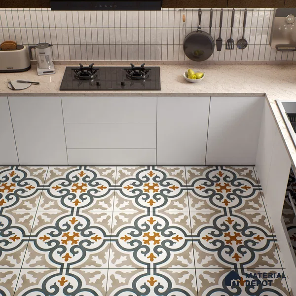 Moroccan Wall & Floor Tile TL 01442 White Smoke 2 ft x 2 ft Matte Finish Vitrified Tile - 9 mm | Suitable For Kitchen, Bathroom, Dining Area | Please Expect a Slight Variation of Pattern (Sample)