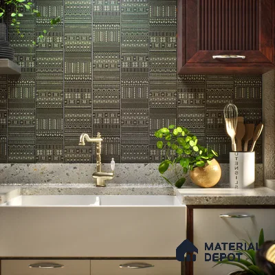 Subway Wall Tile TL 06437 B Coastal Ethnic Black 8 x 8 inch Ceramic Matte Finish - 10 mm | 8 Random Design | Suitable for Accent / Feature Walls, Bathroom, Kitchen Wall & Backsplashes (Sample)