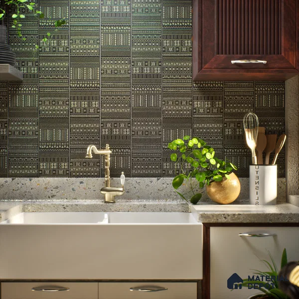 Subway Wall Tile TL 06437 B Coastal Ethnic Black 8 x 8 inch Ceramic Matte Finish - 10 mm | 8 Random Design | Suitable for Accent / Feature Walls, Bathroom, Kitchen Wall & Backsplashes (Sample)