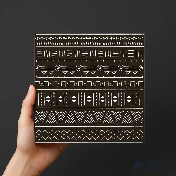 Subway Wall Tile TL 06437 B Coastal Ethnic Black 8 x 8 inch Ceramic Matte Finish - 10 mm | 8 Random Design | Suitable for Accent / Feature Walls, Bathroom, Kitchen Wall & Backsplashes (Sample)