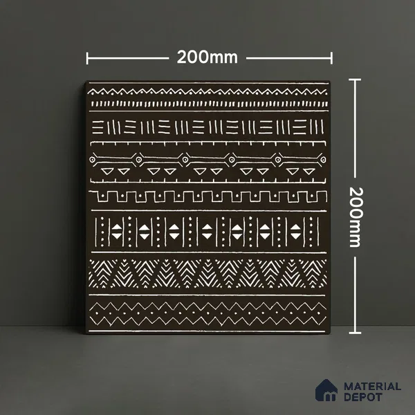 Subway Wall Tile TL 06437 B Coastal Ethnic Black 8 x 8 inch Ceramic Matte Finish - 10 mm | 8 Random Design | Suitable for Accent / Feature Walls, Bathroom, Kitchen Wall & Backsplashes (Sample)