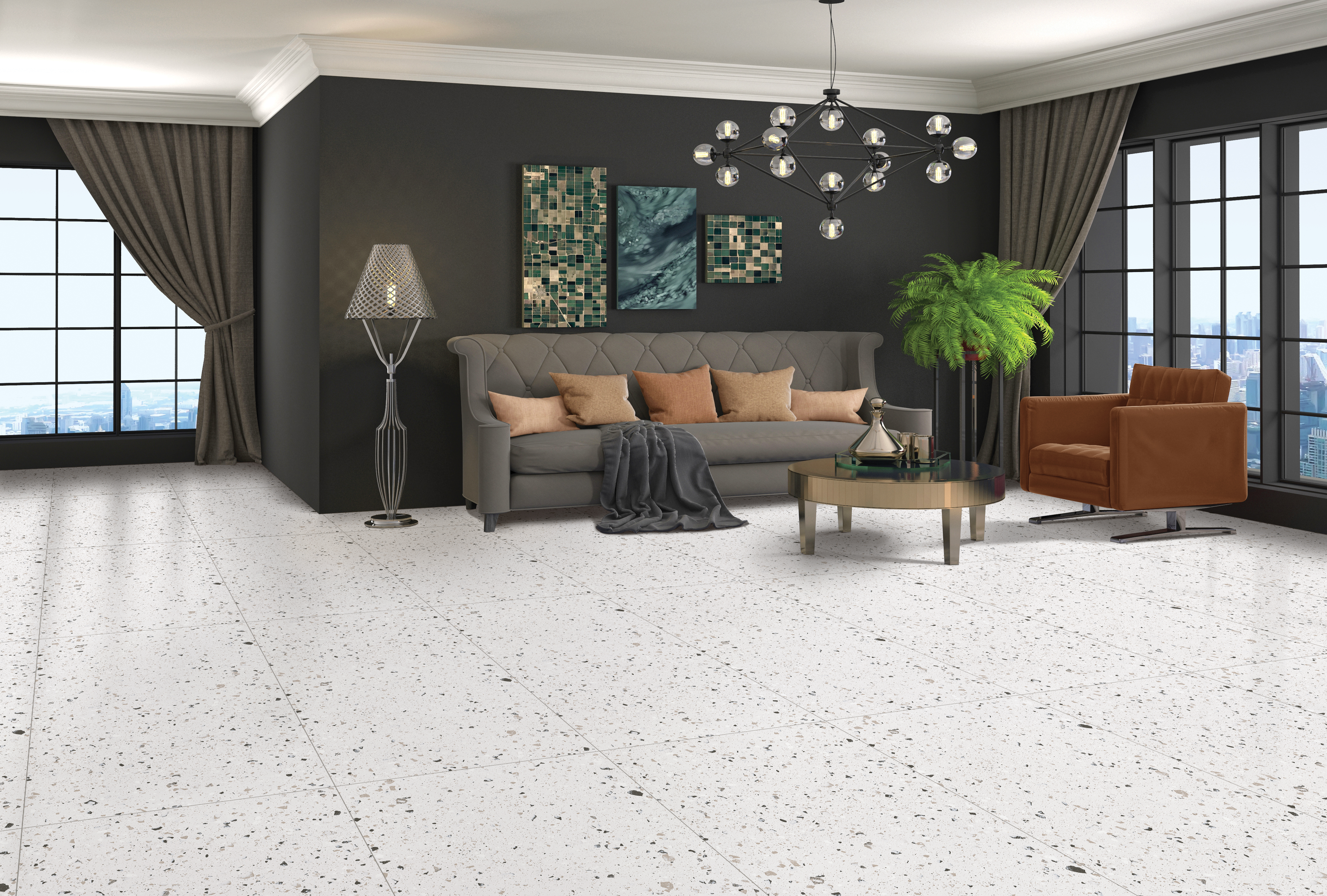 Terrazzo Floor & Wall Tile | TL 07197 B Materika Crema 2 ft x 4 ft Vitrified Matte Finish - 9 mm | Suitable For Living Room, Bedroom, Bathroom (Sample)