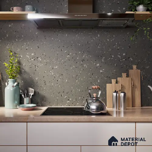 Terrazzo Floor & Wall Tile | TL 07197 D Materika Anthracita 2 ft x 4 ft Vitrified Matte Finish - 9 mm | Suitable For Living Room, Bedroom, Bathroom