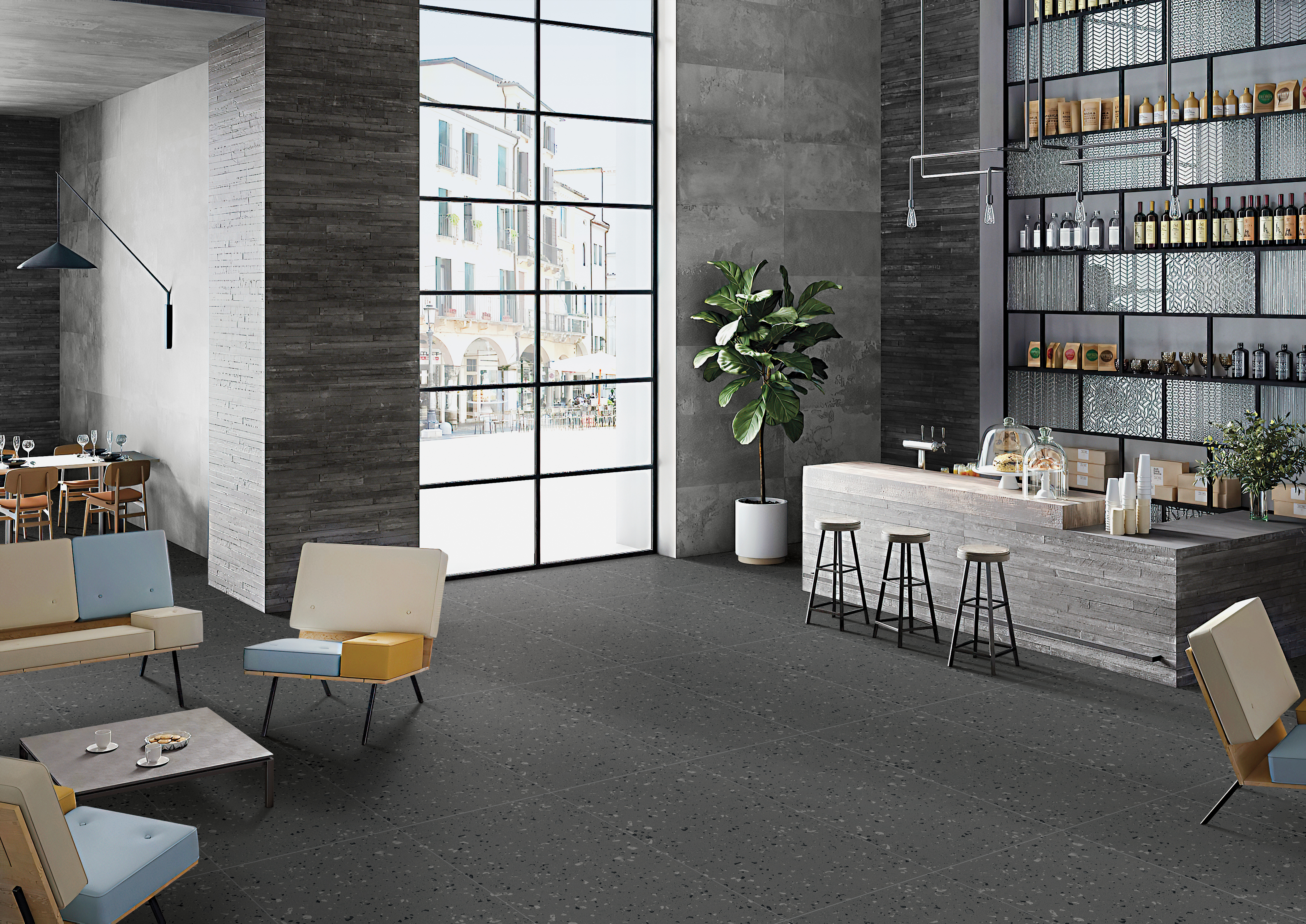 Terrazzo Floor & Wall Tile | TL 07197 D Materika Anthracita 2 ft x 4 ft Vitrified Matte Finish - 9 mm | Suitable For Living Room, Bedroom, Bathroom (Sample)