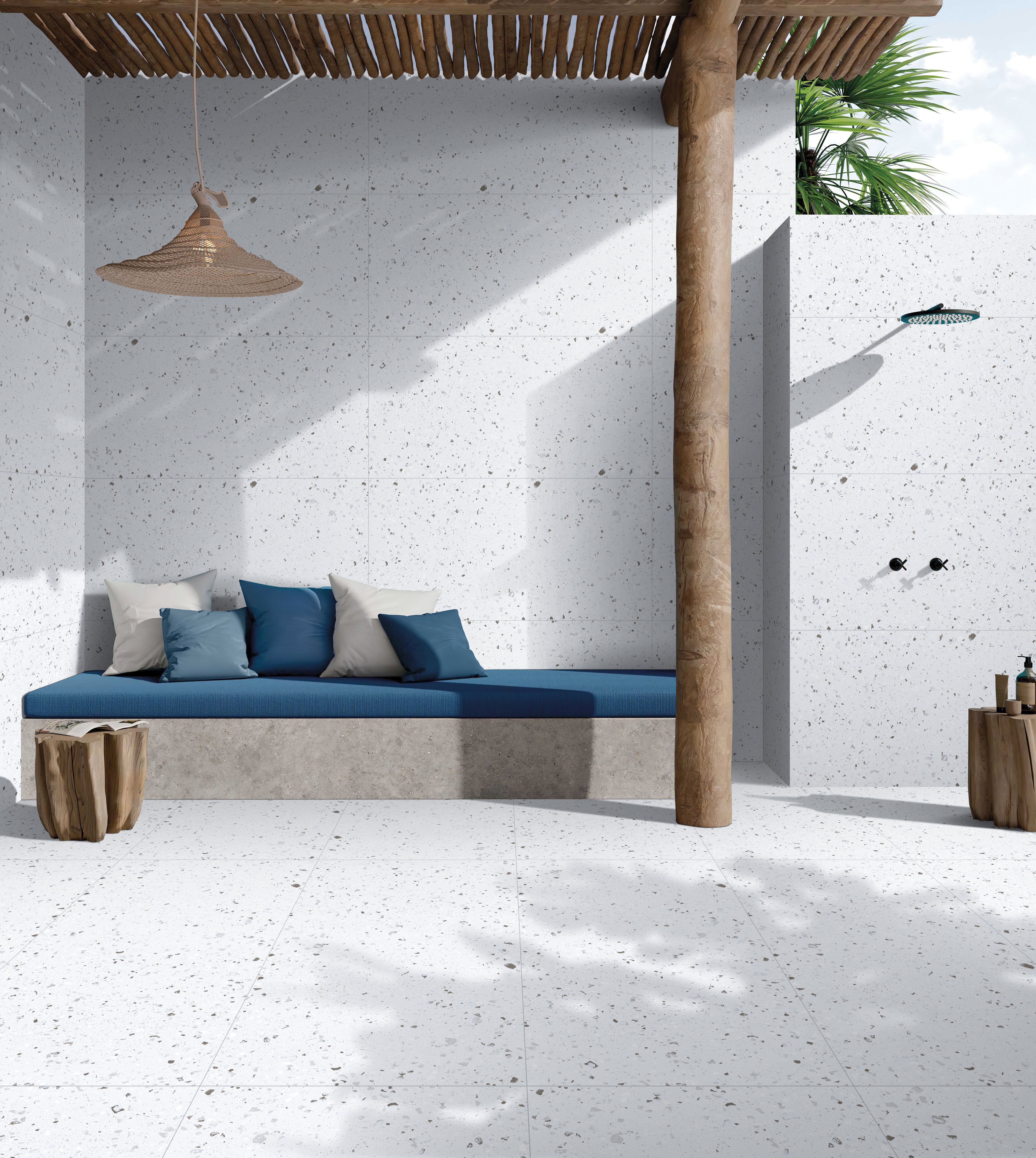 Terrazzo Floor & Wall Tile | TL 07197 Materika Bianco 4 ft x 2 ft Vitrified Matte Finish - 9 mm | Suitable For Living Room, Bedroom, Bathroom (Sample)