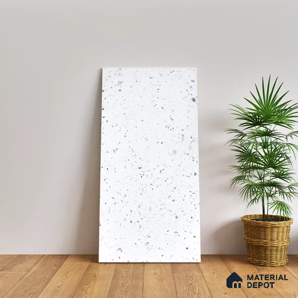 Terrazzo Floor & Wall Tile | TL 07197 Materika Bianco 4 ft x 2 ft Vitrified Matte Finish - 9 mm | Suitable For Living Room, Bedroom, Bathroom (Sample)