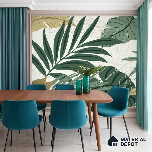 Layered Palm Silhouette Abstract Nature Art | WP 03989 B Canvas Texture Finish Tropical Style luxurious Customized size Wallpaper | 250 GSM WP01CNF Paper | (MOQ = 30 Sq. Ft.)