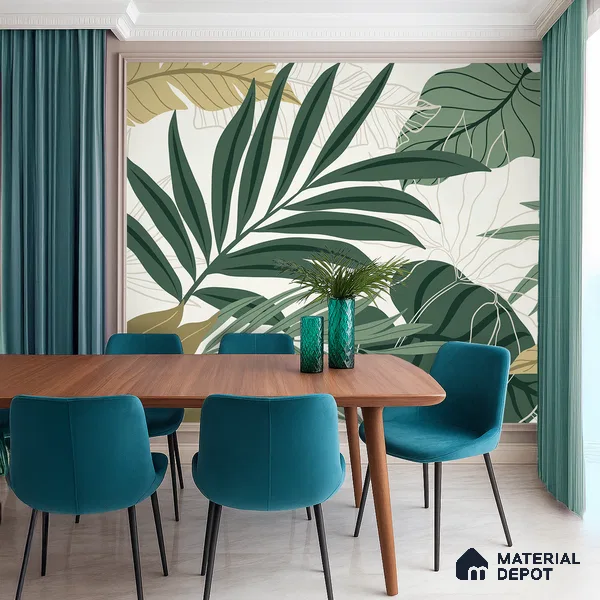 Layered Palm Silhouette Abstract Nature Art | WP 03989 Non Woven Matte Finish Tropical Style Premium Customized size Wallpaper | 150 GSM WP01MTF Paper | (MOQ = 30 Sq. Ft.)