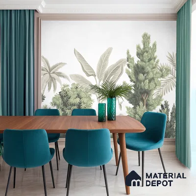 Misty Tropical Silhouettes Nature Art | WP 03993 B Canvas Texture Finish Tropical Style luxurious Customized size Wallpaper | 250 GSM WP01CNF Paper | (MOQ = 30 Sq. Ft.)