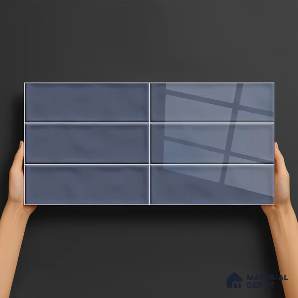 Subway Wall Tile TL 06555 B Messi Blue 2 ft x 1 ft Ceramic Glossy Finish - 8 mm | Suitable for Kitchen & Bathroom | Please Expect a Slight Variation of Pattern (Sample)