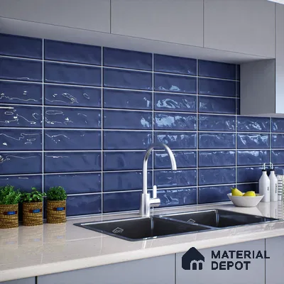 Subway Wall Tile TL 06555 B Messi Blue 2 ft x 1 ft Ceramic Glossy Finish - 8 mm | Suitable for Kitchen & Bathroom | Please Expect a Slight Variation of Pattern (Sample)