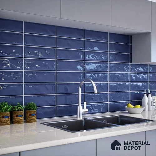 Subway Wall Tile TL 06555 B Messi Blue 2 ft x 1 ft Ceramic Glossy Finish - 8 mm | Suitable for Kitchen & Bathroom | Please Expect a Slight Variation of Pattern