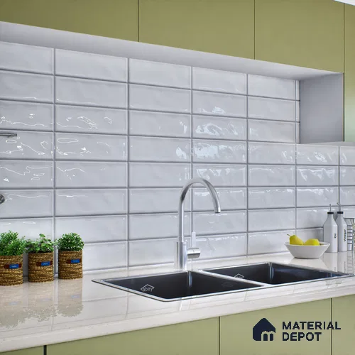 Subway Wall Tile TL 06555 C Messi Grey Line 2 ft x 1 ft Ceramic Glossy Finish - 8 mm | Suitable for Kitchen & Bathroom | Please Expect a Slight Variation of Pattern