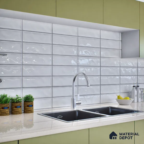 Subway Wall Tile TL 06555 C Messi Grey Line 2 ft x 1 ft Ceramic Glossy Finish - 8 mm | Suitable for Kitchen & Bathroom | Please Expect a Slight Variation of Pattern (Sample)