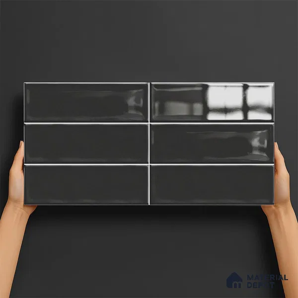 Subway Wall Tile TL 06555 D Messi Black 2 ft x 1 ft Ceramic Glossy Finish - 8 mm | Suitable for Kitchen & Bathroom | Please Expect a Slight Variation of Pattern