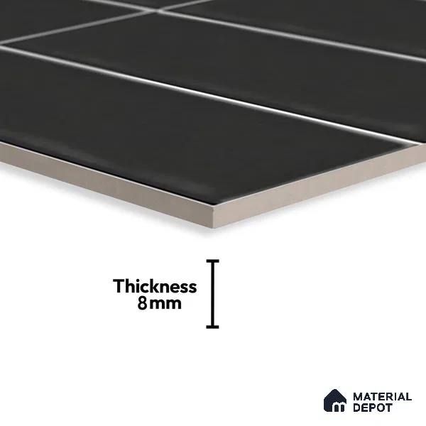 Subway Wall Tile TL 06555 D Messi Black 2 ft x 1 ft Ceramic Glossy Finish - 8 mm | Suitable for Kitchen & Bathroom | Please Expect a Slight Variation of Pattern