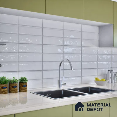 Subway Wall Tile TL 06555 E Messi Super White 2 ft x 1 ft Ceramic Glossy Finish - 8 mm | Suitable for Kitchen & Bathroom | Please Expect a Slight Variation of Pattern