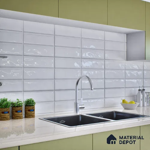 Subway Wall Tile TL 06555 E Messi Super White 2 ft x 1 ft Ceramic Glossy Finish - 8 mm | Suitable for Kitchen & Bathroom | Please Expect a Slight Variation of Pattern