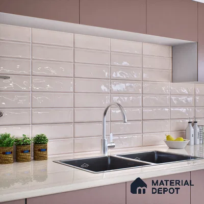 Subway Wall Tile TL 06555 F Messi Pink 2 ft x 1 ft Ceramic Glossy Finish - 8 mm | Suitable for Kitchen & Bathroom | Please Expect a Slight Variation of Pattern (Sample)