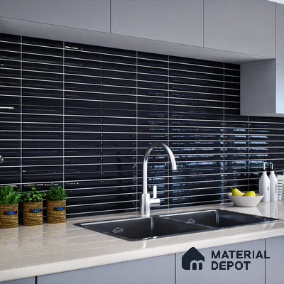 Subway Wall Tile TL 06564 B Wuxi Black 2 ft x 1 ft Ceramic Glossy Finish - 8 mm | Suitable for Kitchen & Bathroom | Please Expect a Slight Variation of Pattern (Sample)