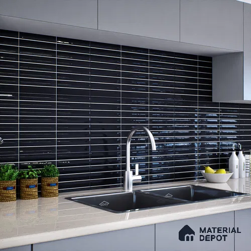 Subway Wall Tile TL 06564 B Wuxi Black 2 ft x 1 ft Ceramic Glossy Finish - 8 mm | Suitable for Kitchen & Bathroom | Please Expect a Slight Variation of Pattern