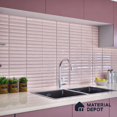 Subway Wall Tile TL 06564 C Wuxi Pink 2 ft x 1 ft Ceramic Glossy Finish - 8 mm | Suitable for Kitchen & Bathroom | Please Expect a Slight Variation of Pattern