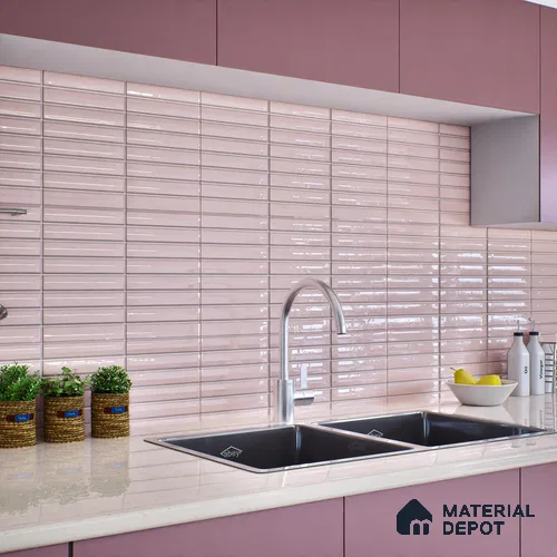 Subway Wall Tile TL 06564 C Wuxi Pink 2 ft x 1 ft Ceramic Glossy Finish - 8 mm | Suitable for Kitchen & Bathroom | Please Expect a Slight Variation of Pattern