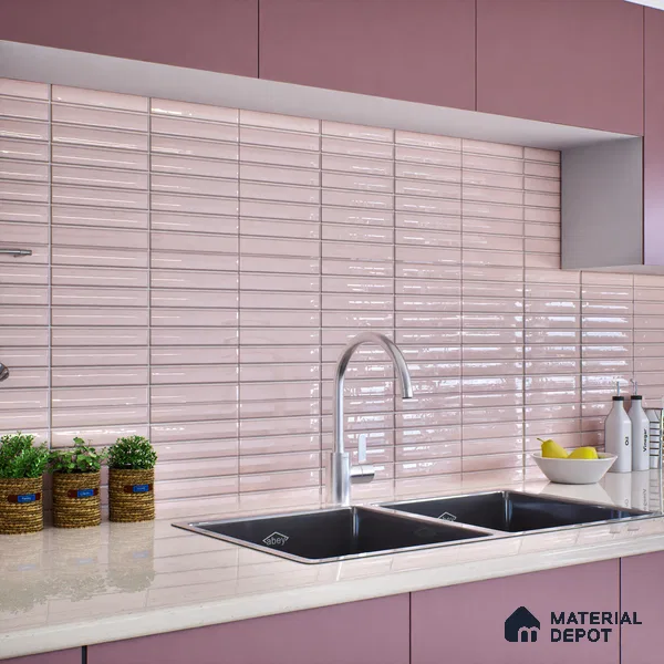 Subway Wall Tile TL 06564 C Wuxi Pink 2 ft x 1 ft Ceramic Glossy Finish - 8 mm | Suitable for Kitchen & Bathroom | Please Expect a Slight Variation of Pattern