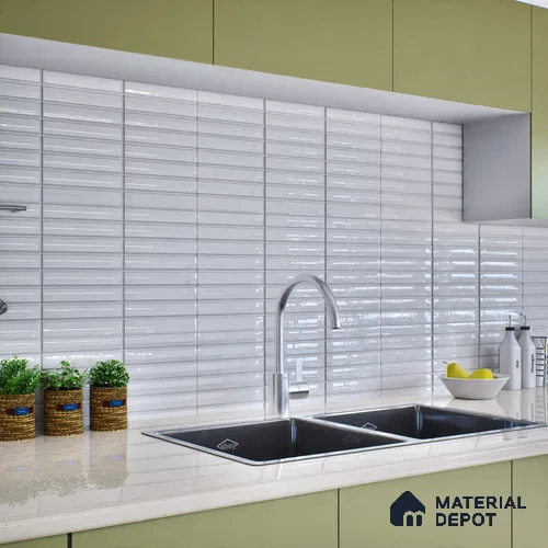Subway Wall Tile TL 06564 E Wuxi White 2 ft x 1 ft Ceramic Glossy Finish - 8 mm | Suitable for Kitchen & Bathroom | Please Expect a Slight Variation of Pattern