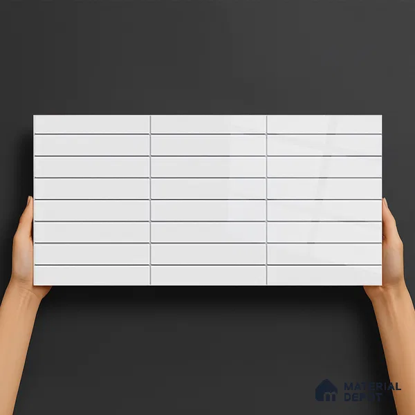 Subway Wall Tile TL 06564 F Wuxi Grey Line 2 ft x 1 ft Ceramic Glossy Finish - 8 mm | Suitable for Kitchen & Bathroom | Please Expect a Slight Variation of Pattern (Sample)