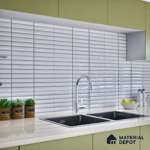 Subway Wall Tile TL 06564 F Wuxi Grey Line 2 ft x 1 ft Ceramic Glossy Finish - 8 mm | Suitable for Kitchen & Bathroom | Please Expect a Slight Variation of Pattern