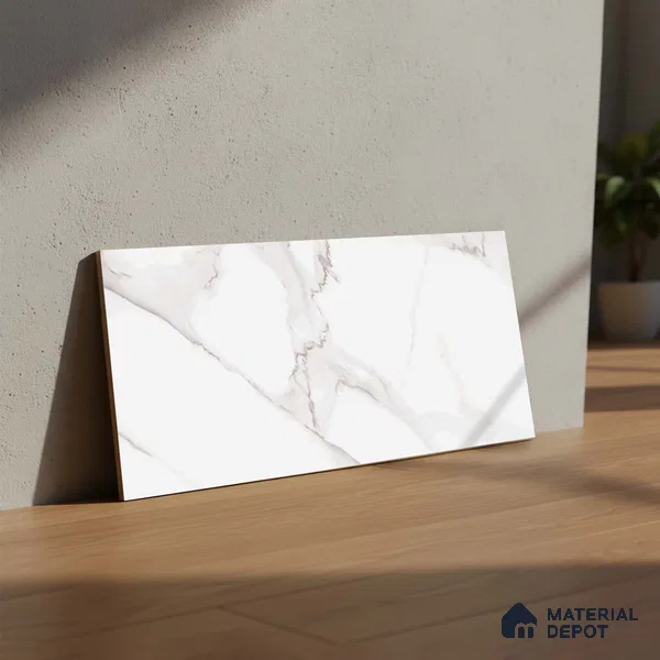 Marble Wall Tile TL 06545 C Globe Matt White 2 ft x 1 ft Ceramic Matte Finish - 8 mm | Suitable for Living Room, Kitchen & Bathroom