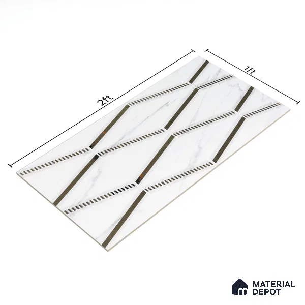 Glass Highligter Wall Tile TL 00261 Marble Prism 2 ft x 1 ft Glossy Finish Ceramic Tile - 9 mm | Suitable For Bathroom, Kitchen Backsplashes
