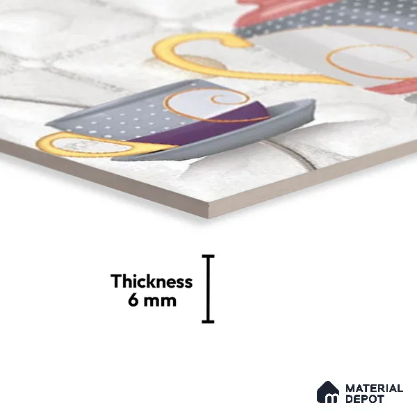 TL 01913 C Cotton White & Grey Highlighter 2 18 x 12 inch Glossy Finish Ceramic Wall Tile - 6 mm