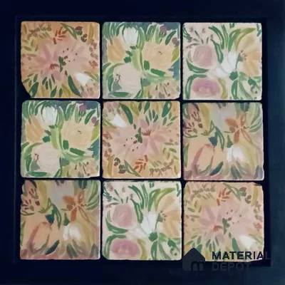 Handmade Third Fired Tumbled Tile TL 12997 Blush Watercolour 97x97 mm Embossed Matte Finish Vitrified Mutipurpose Wall & Floor French Series Tile - 9 mm