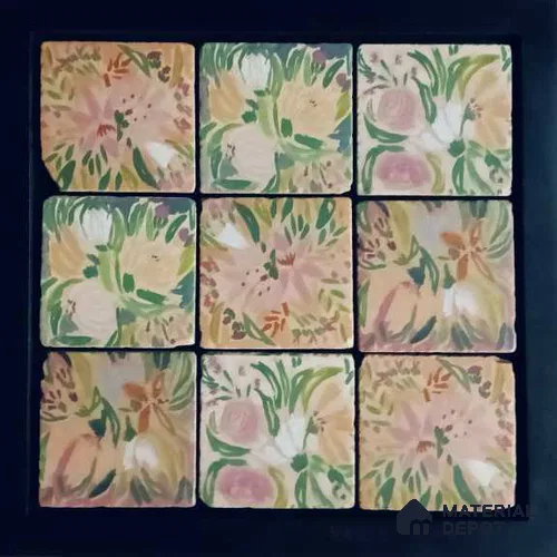 Handmade Third Fired Tumbled Tile TL 12997 Blush Watercolour 97x97 mm Embossed Matte Finish Vitrified Mutipurpose Wall & Floor French Series Tile - 9 mm