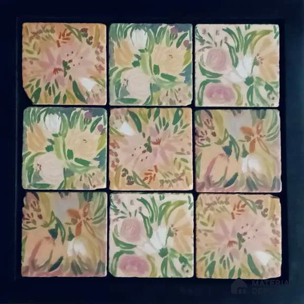 Handmade Third Fired Tumbled Tile TL 12997 Blush Watercolour 97x97 mm Embossed Matte Finish Vitrified Mutipurpose Wall & Floor French Series Tile - 9 mm