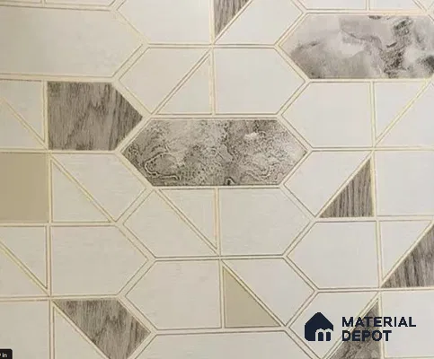 WK15-1529 | White Tan Accent Tile Non Woven Geometric Wallpaper - 10 Meter x 21 Inches, 57.41 Sq. Ft. (Min. 15% Wastage)
