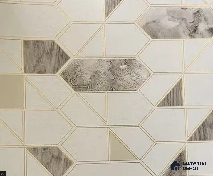 WK15-1529 | White Tan Accent Tile Non Woven Geometric Wallpaper - 10 Meter x 21 Inches, 57.41 Sq. Ft. (Min. 15% Wastage)