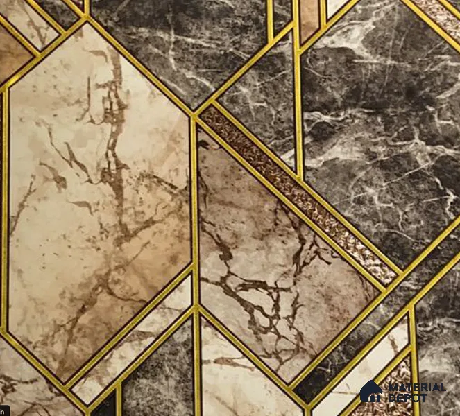 WK15-1538 | Brown Gold Marble Hexagon Non Woven Geometric Wallpaper - 10 Meter x 21 Inches, 57.41 Sq. Ft. (Min. 15% Wastage)