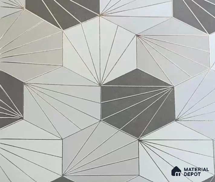 WK15-1542 | Grey Hexagon Sunburst Non Woven Geometric Wallpaper - 10 Meter x 21 Inches, 57.41 Sq. Ft. (Min. 15% Wastage)